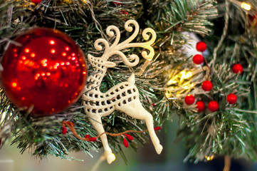  Merry Christmas and happy holidays! Beautiful decorations on the Christmas tree.