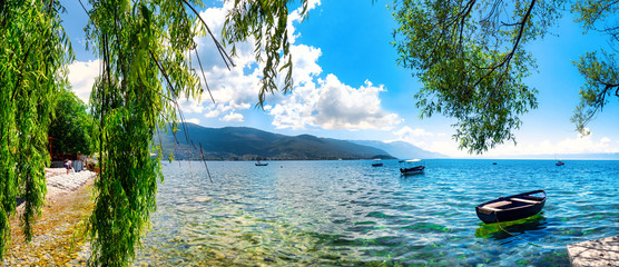 View of the scenic lake Ohrid, Ohrid, Macedonia - obrazy, fototapety, plakaty