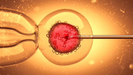 3D Illustration of a DNA filled liquid being injected into an egg cell nucleus