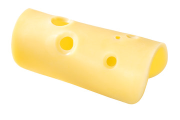 Rolled up cheese slice with holes, paths