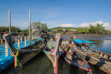 View of the community Samed Nang Chee Harbor in the village banhin rom co-operation pier, with the viewpoint of tropical Phang Nga Thailand.