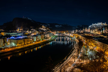 night view of the city of Salzburg Austria