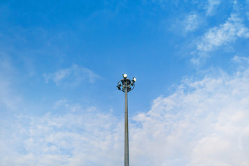 Electric pole blue sky background, morning In a tropical area, Phuket Thailand