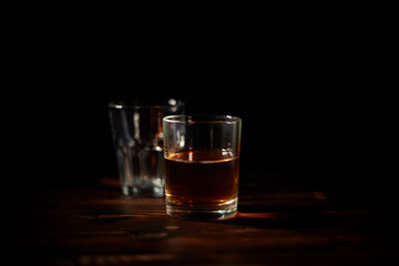 Whiskey on the wood table