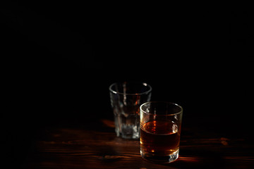 Whiskey on the wood table