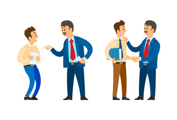 Boss Praising Worker with Papers Documentation