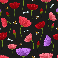 Seamless pattern with romantic flowers elements.
