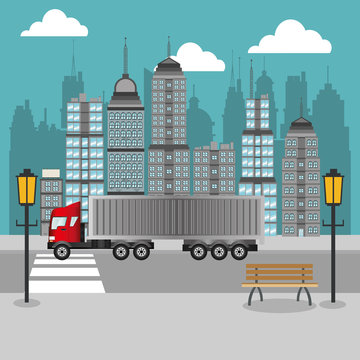 truck with city backbround image 