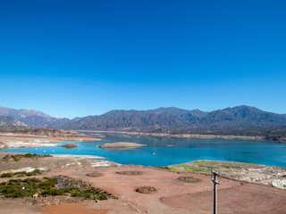 View on Potrerillos reservoir and nearby area in Mendoza province in Argentina
