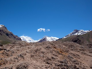 Aconcagua National Park's landscapes in between Chile and Argentina.