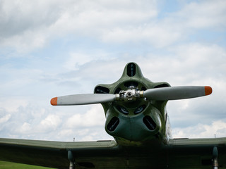 Closeup of propeller plane engine