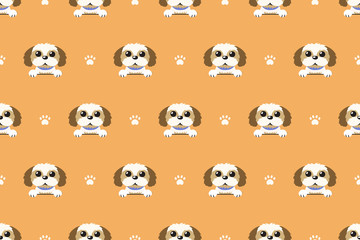 Vector cartoon character shih tzu dog seamless pattern for design.