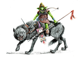 Goblin on the wolf. Fantasy Ogre illustration. - obrazy, fototapety, plakaty