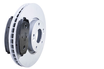 Car Brake discs and brake pads isolated on white background. Auto parts. Brake disc rotor isolated...