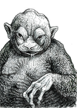 Fantasy monkey drawing. Humanoid portrait.
