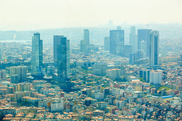 Istanbul, Turkey - 1 April, 2017: Urban landscape of European side of Istanbul and Bosphorus Strait...