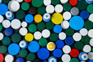 Collection of various colorful plastic screw caps