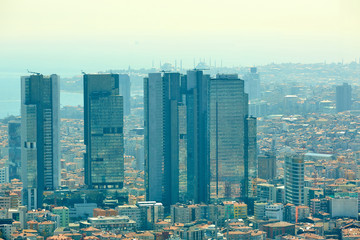 Urban landscape of European side of Istanbul and Bosphorus Strait on a horizon. Modern part of city...