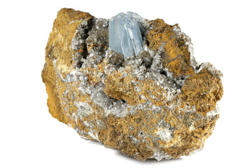 blue barite crystals on matrix from Morocco isolated on white background