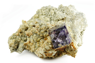 purple cube fluorite from Yaogangxian, China isolated on white background