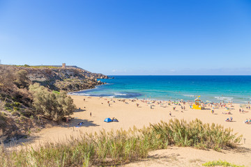 Manikata, Malta. The famous beach Golden Bay