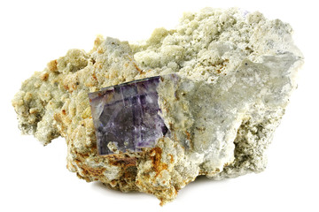 purple cube fluorite from Yaogangxian, China isolated on white background