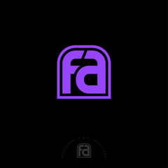 F and A letter. F, A monogram consist of violet letters. Web, UI icon. 