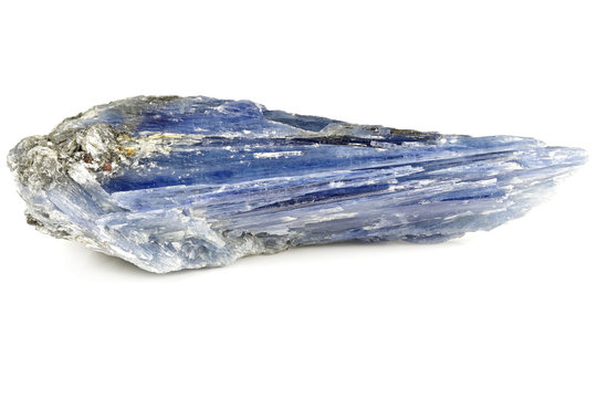blue kyanite with quartz from Cepelinha, Brazil isolated on white background