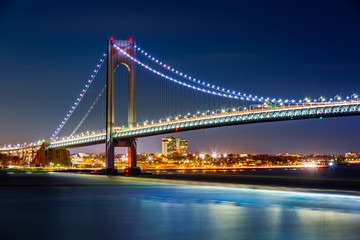 Fototapeta na wymiar Verrazzano Narrows Bridge by night, as viewed from Staten Island, NY