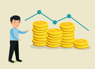 man with coins currency to exchange for bitcoin