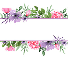 Flowers and Hearts Lose Watercolor Flowers Frame Background