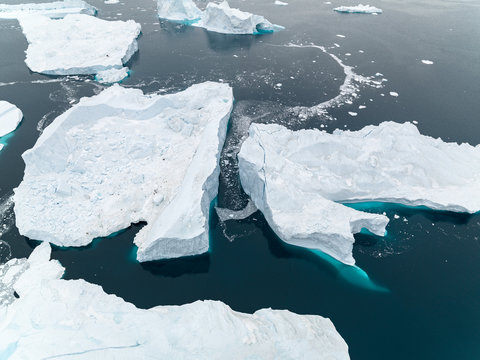 Aerial view of Arctic Icebergs in Greenland