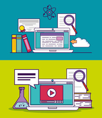 set laptop document and video education to study