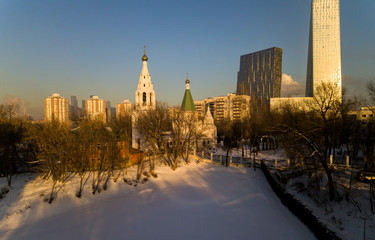 Naklejka premium Aerial view from the top of the old Christian Orthodox church in Moscow