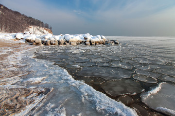frozen Baltic sea in Gdynia city, Poland