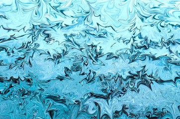 Liquid Abstract Ice Winter Pattern With Blue Graphics Color Art Form. Digital Background With Abstract Liquid Flow.