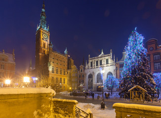 Pomorskie region, Poland - December, 2010: Town Hall and Artus Court on Dlugi Targ street in Gdansk