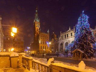 Pomorskie region, Poland - December, 2010: Town Hall and Artus Court on Dlugi Targ street in Gdansk
