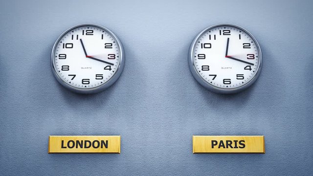 World time on office wall clocks