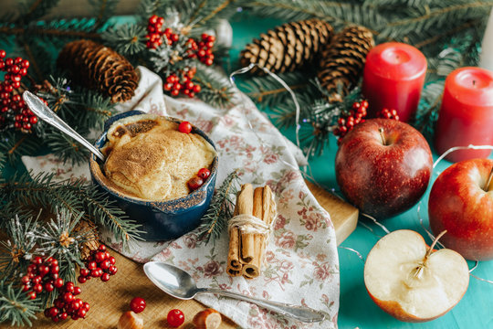 Christmas and New Year composition with sweet delicious apples