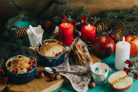 Christmas and New Year composition with sweet delicious apples