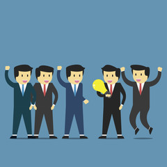 Businessman get idea and accepted by team get achievement.