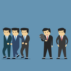 Businessman get idea and rejected by team did not get achievement.