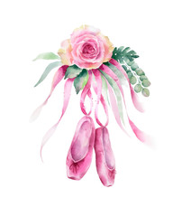 Ballet slippers with flowers and leaves. © Lora