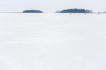 Islands on the Sniardwy Lake in winter, the largest lake in Poland, Masuria Region, Poland