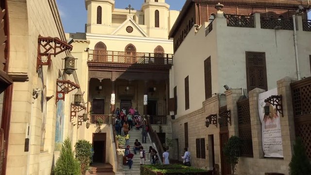 OLD CAIRO, EGYPT: MAY 2017: Saint Virgin Mary's Coptic Orthodox Church, or Hanging Church is one of oldest churches.  ISIS has used terrorism and bombings to target Coptic churches.