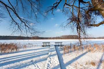 Frozen lake, Masuria Region, Poland - obrazy, fototapety, plakaty