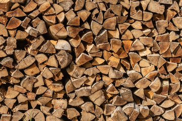 Pile of logs cut for firewood