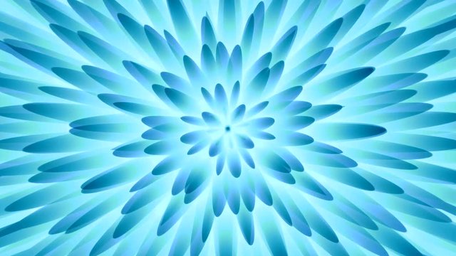 Caleidoscopio floral fractal en tonos azules que brota y gira