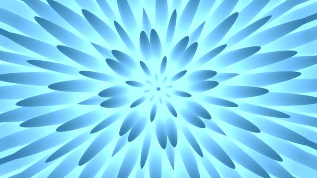 Caleidoscopio floral fractal en tonos azules que brota y gira